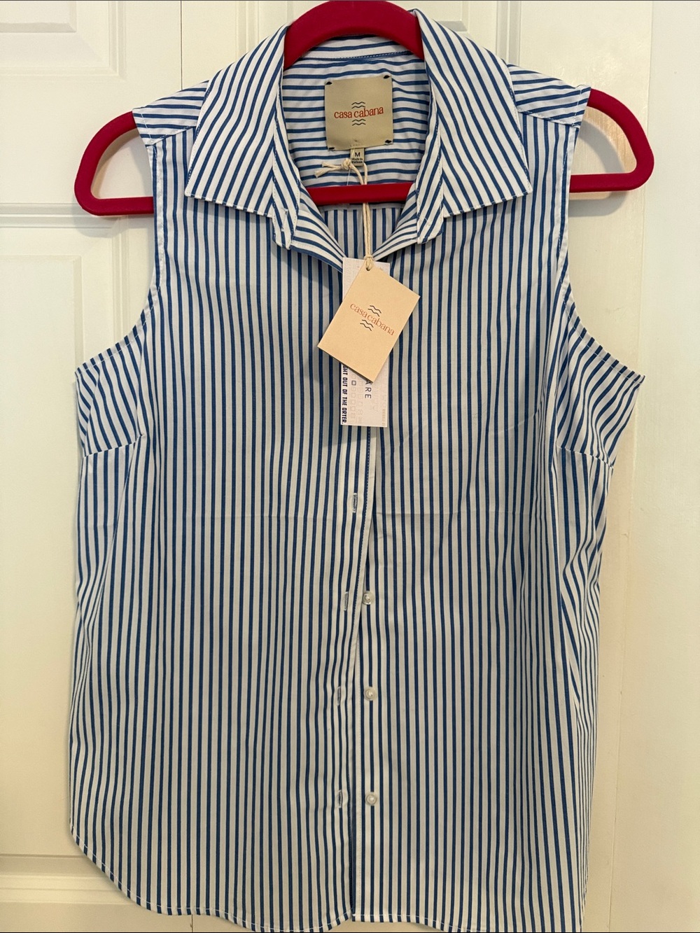casa cabana Blue & White Striped Sleeveless Button-Up Blouse